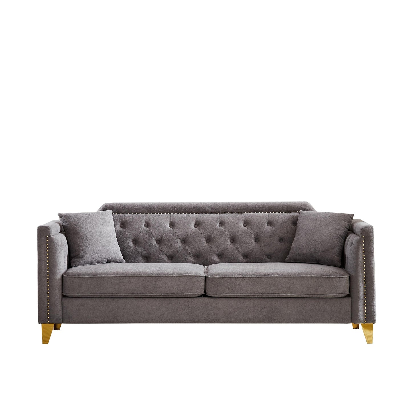 Grey Chenille 3-seater Tufted Sofa with Copper Nail Decoration