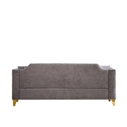 Grey Chenille 3-seater Tufted Sofa with Copper Nail Decoration