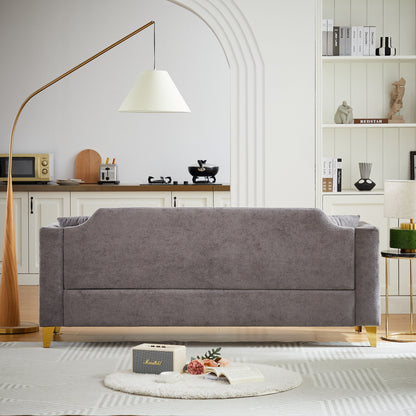 Grey Chenille 3-seater Tufted Sofa with Copper Nail Decoration