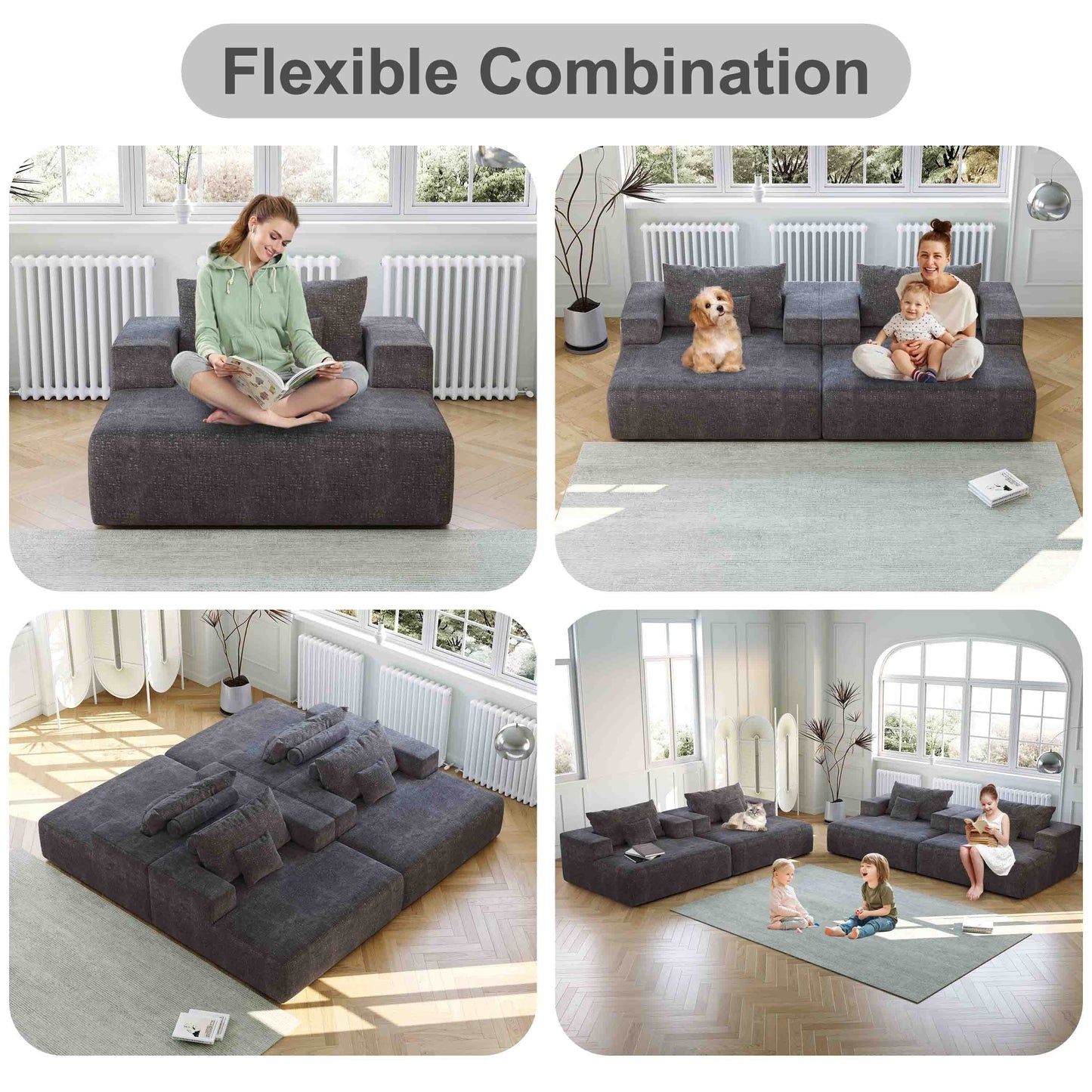 Grey Chenille Single Sleeper Chair Sofa with Backrest Pillow