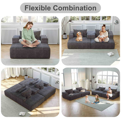 Grey Chenille Single Sleeper Chair Sofa with Backrest Pillow