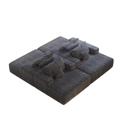 Grey Chenille Single Sleeper Chair Sofa with Backrest Pillow