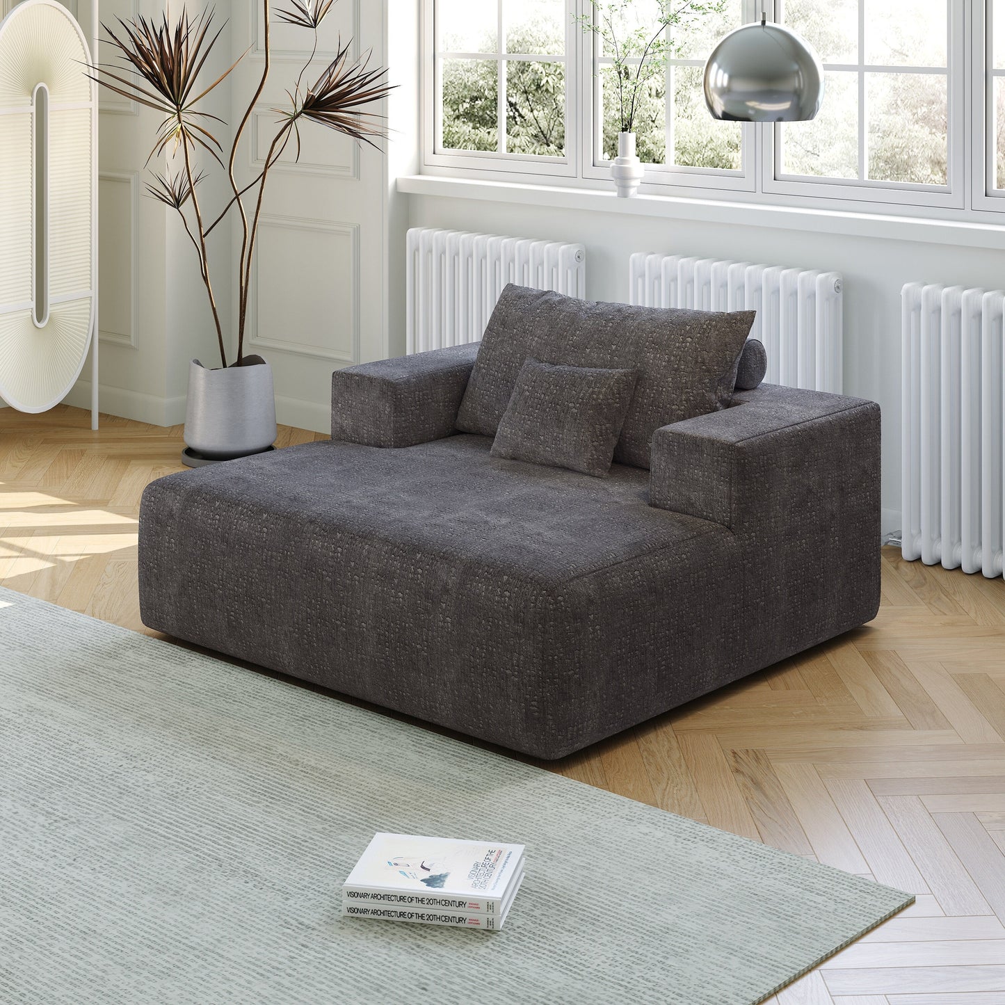 Grey Chenille Single Sleeper Chair Sofa with Backrest Pillow