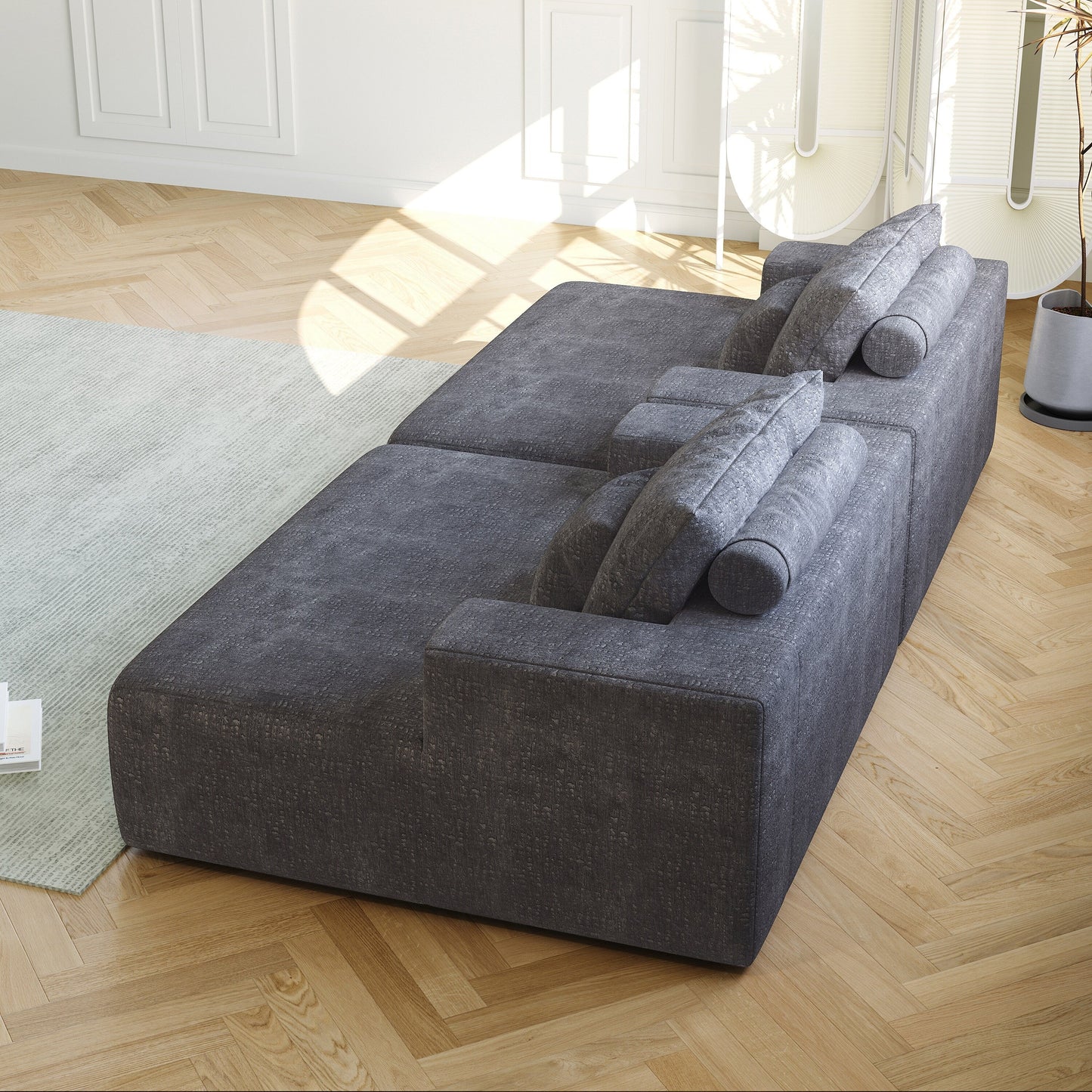 Grey Chenille Single Sleeper Chair Sofa with Backrest Pillow