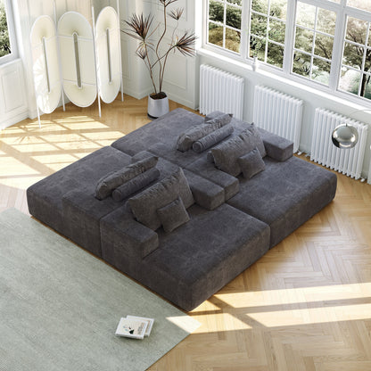 Grey Chenille Single Sleeper Chair Sofa with Backrest Pillow