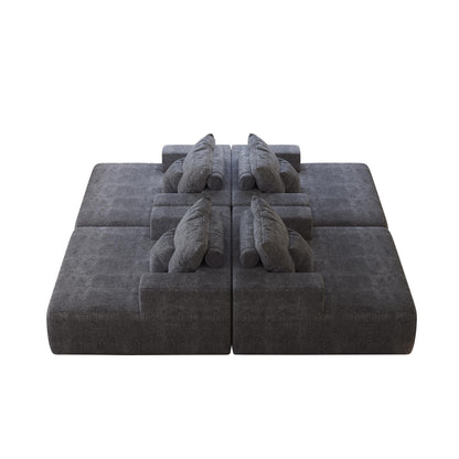 Grey Chenille Single Sleeper Chair Sofa with Backrest Pillow