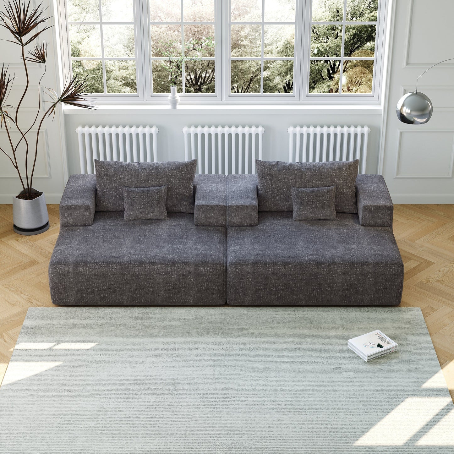 Grey Chenille Single Sleeper Chair Sofa with Backrest Pillow