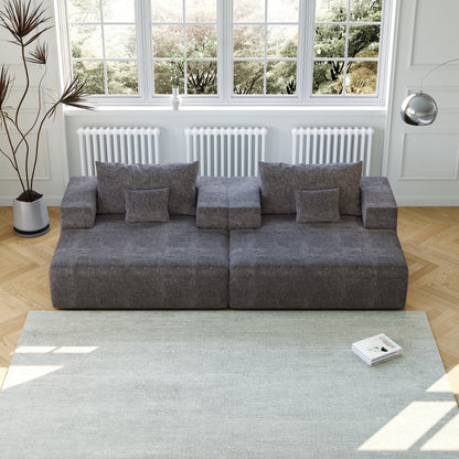 Grey Chenille Single Sleeper Chair Sofa with Backrest Pillow