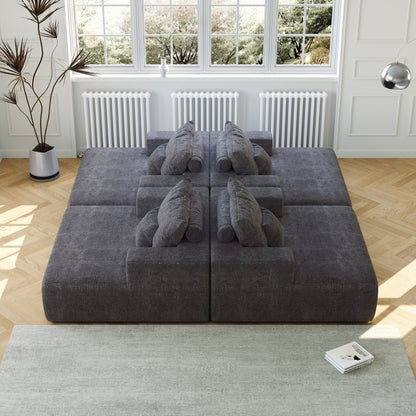 Grey Chenille Single Sleeper Chair Sofa with Backrest Pillow
