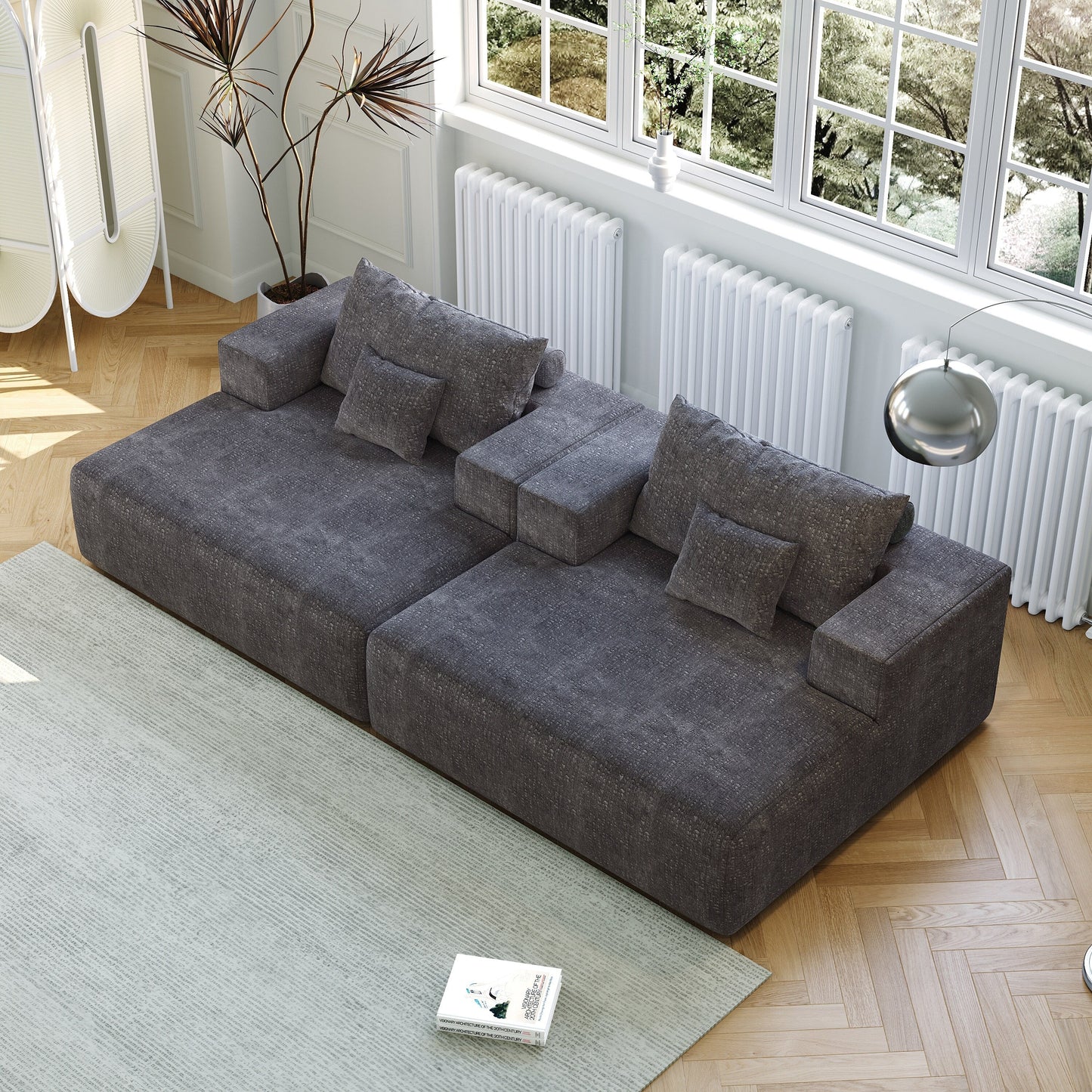 Grey Chenille Single Sleeper Chair Sofa with Backrest Pillow