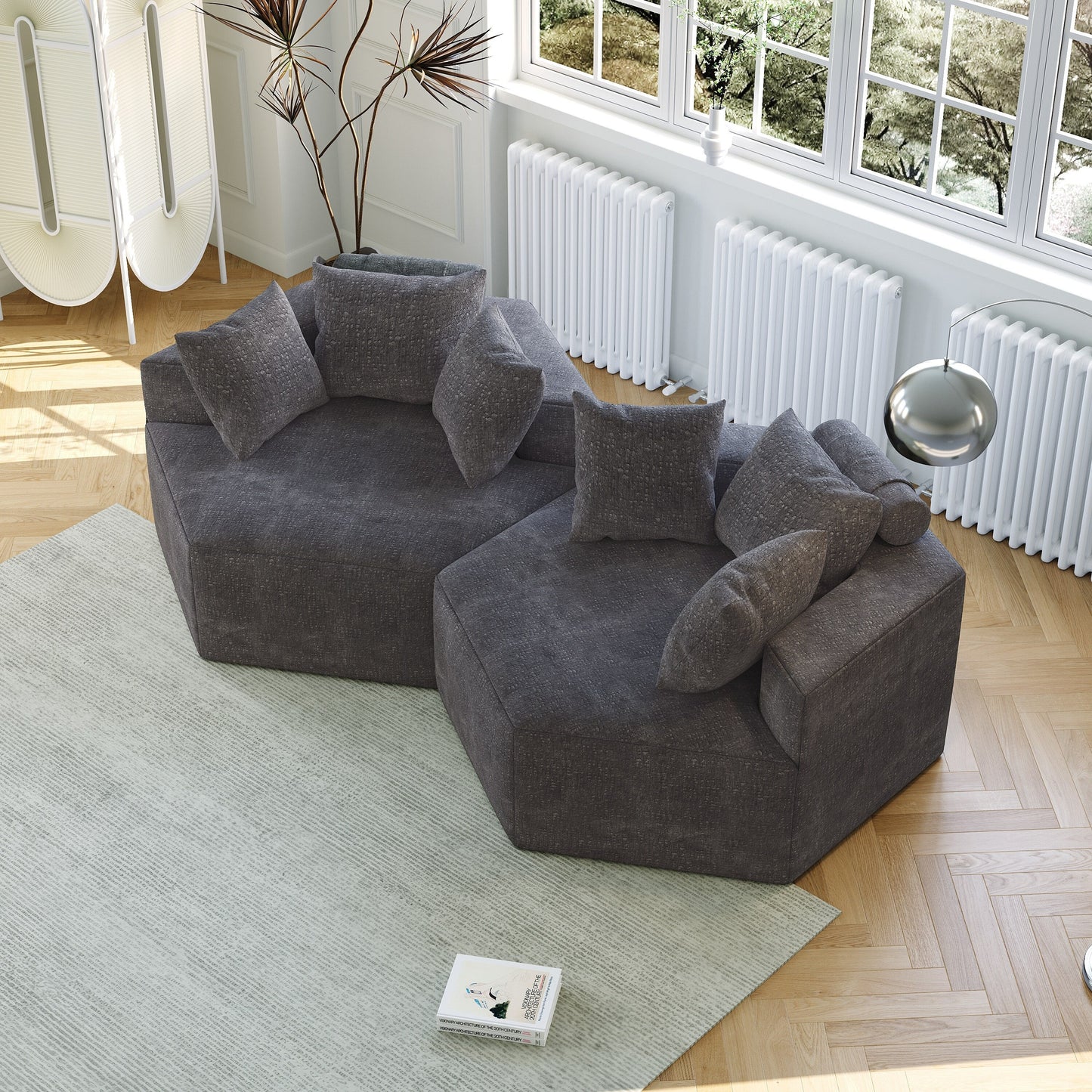 Grey Chenille Single Sleeper Sofa with Backrest Pillow