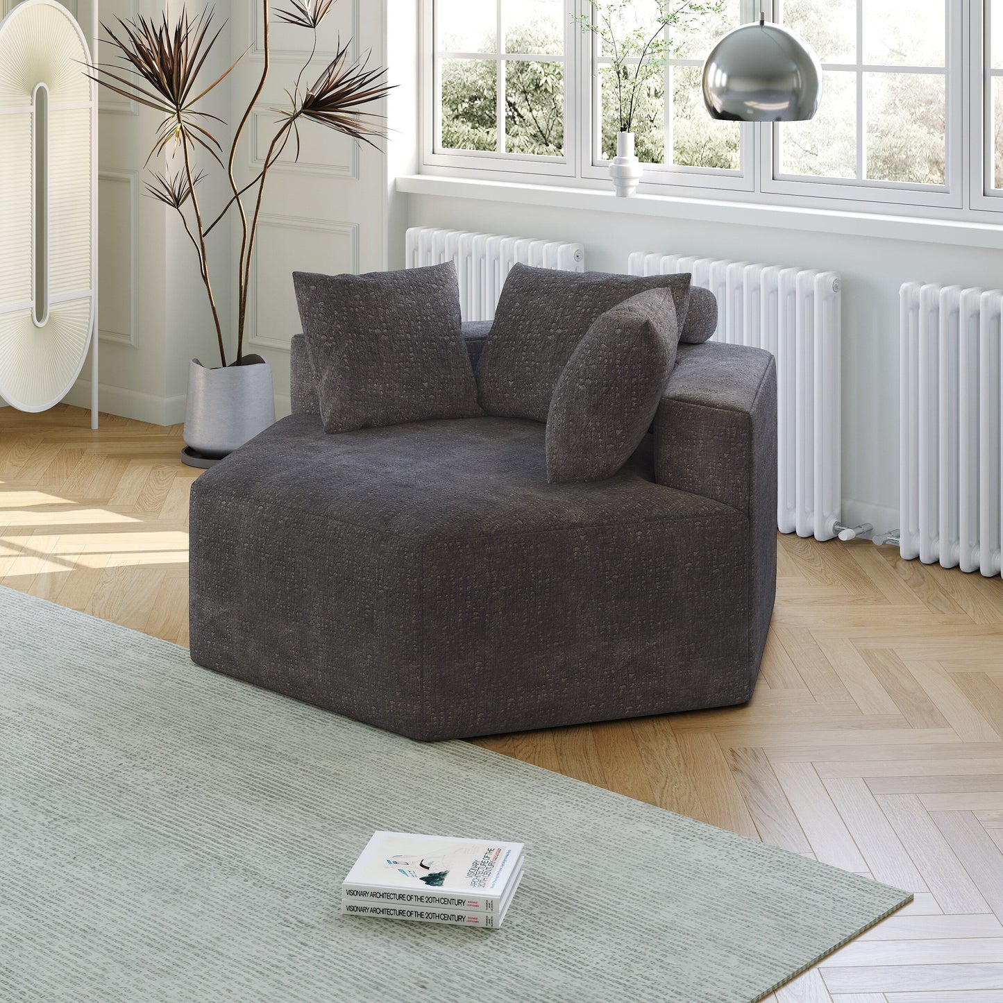 Grey Chenille Single Sleeper Sofa with Backrest Pillow