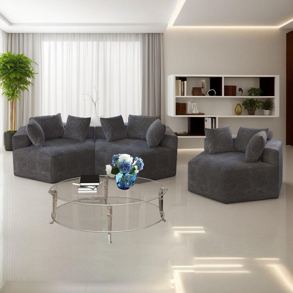 Grey Chenille Single Sleeper Sofa with Backrest Pillow