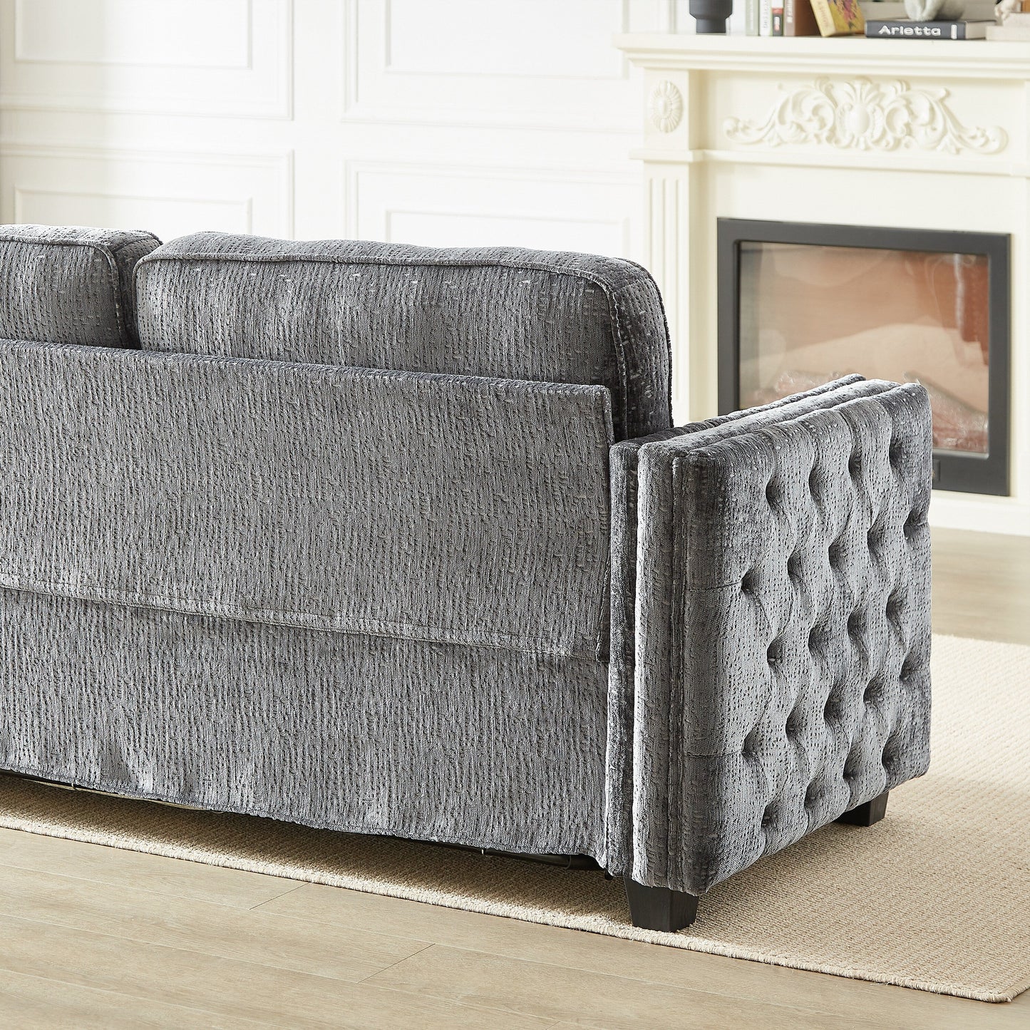 Grey Chenille Sleeper Sofa with Memory Foam Mattress