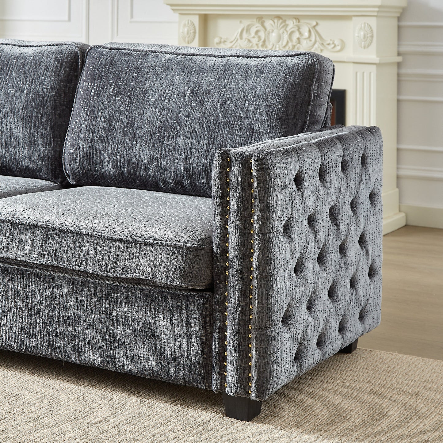 Grey Chenille Sleeper Sofa with Memory Foam Mattress