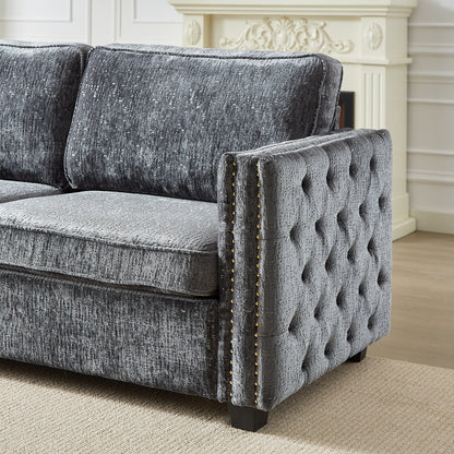 Grey Chenille Sleeper Sofa with Memory Foam Mattress