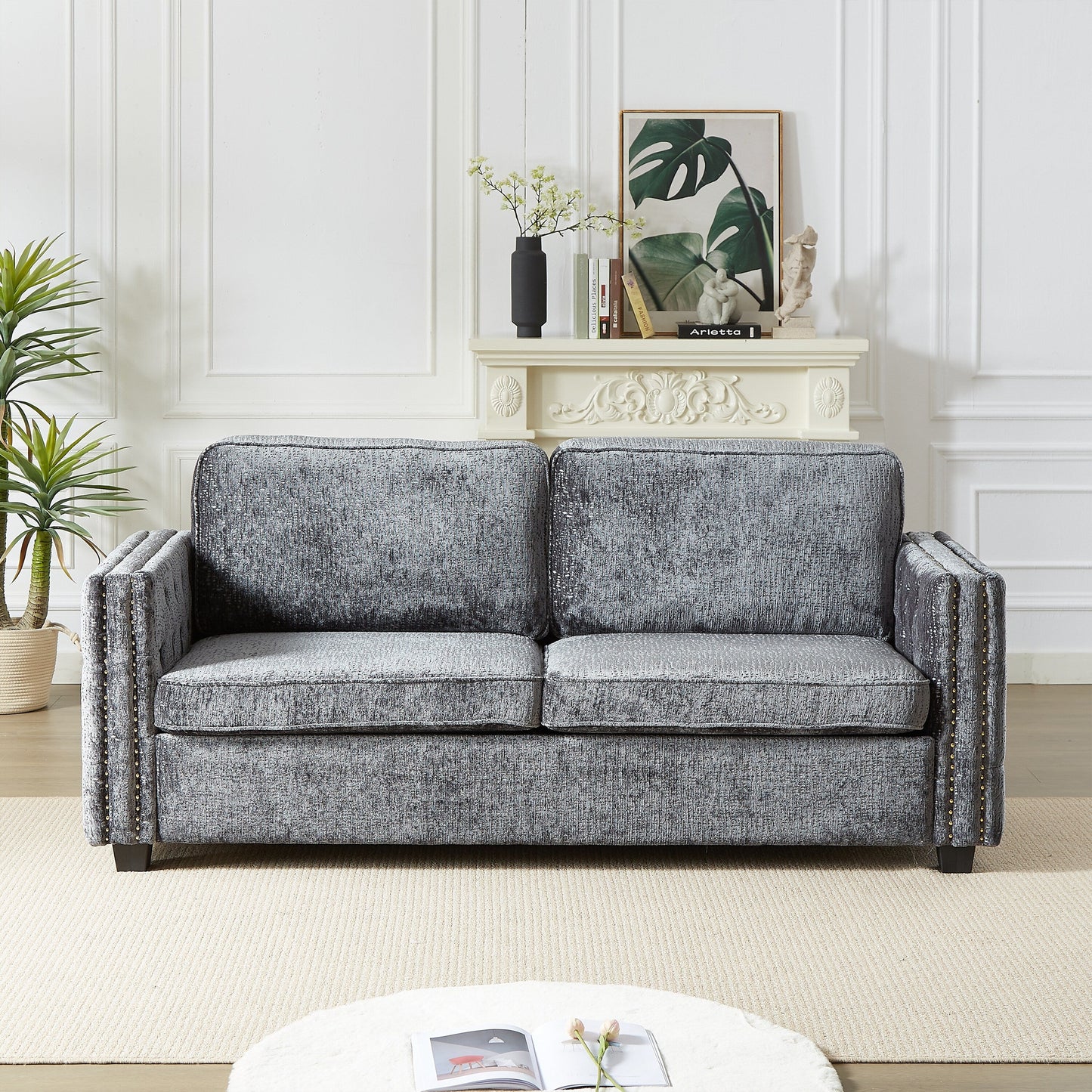 Grey Chenille Sleeper Sofa with Memory Foam Mattress