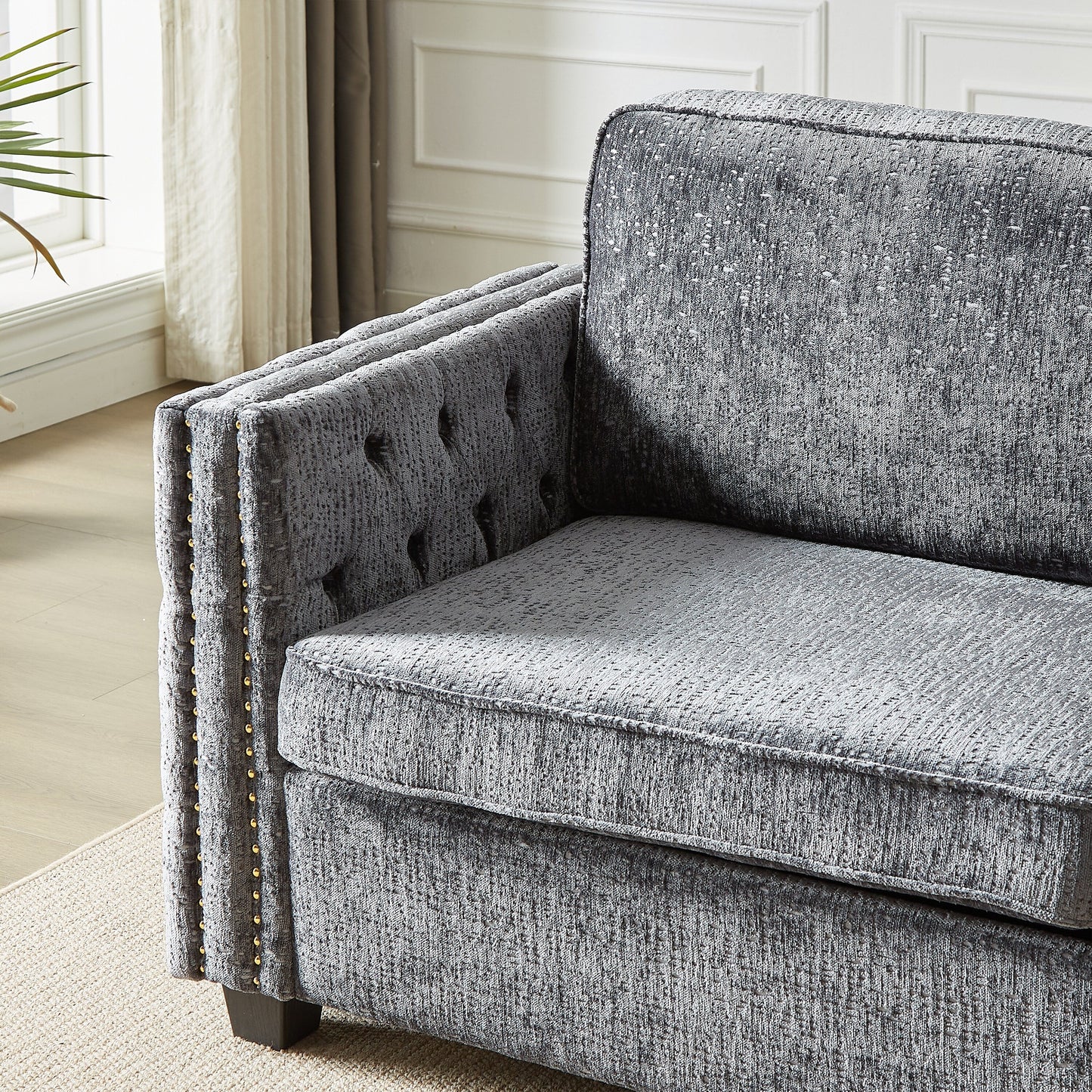 Grey Chenille Sleeper Sofa with Memory Foam Mattress