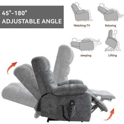 Grey Chenille Upholstered Power Lift Massage Recliner with 8-Point Vibration Massage, Lumbar Heating, 180Â° Flat Lay