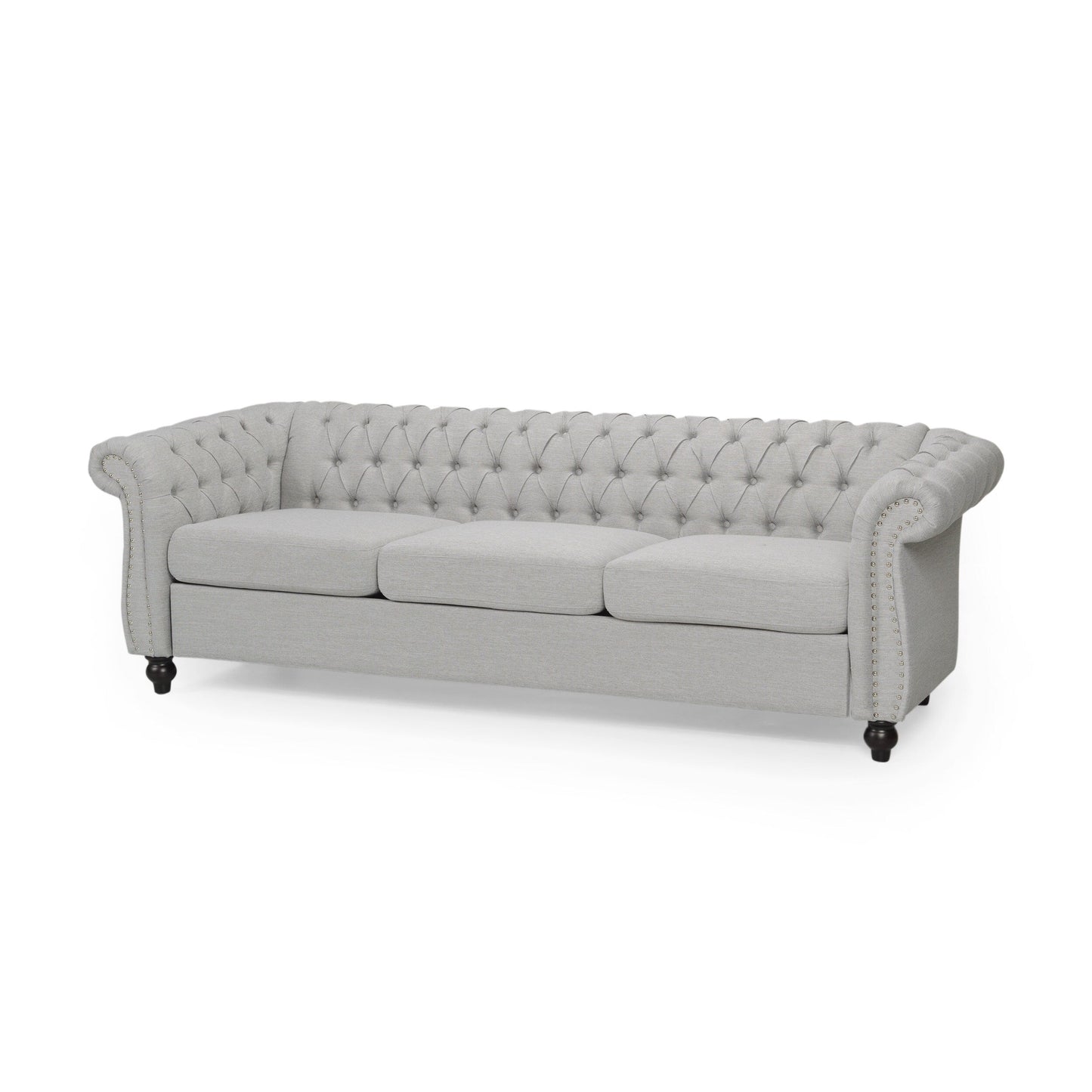 Grey Chesterfield 84.75 Button Tufted Upholstered 3-seater Sofa with Nailheads and Wood Legs