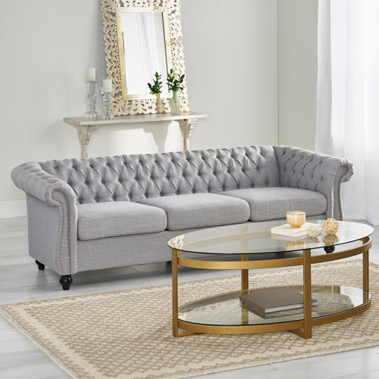 Grey Chesterfield 84.75 Button Tufted Upholstered 3-seater Sofa with Nailheads and Wood Legs