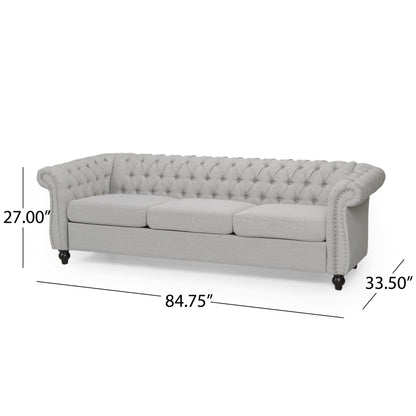 Grey Chesterfield 84.75 Button Tufted Upholstered 3-seater Sofa with Nailheads and Wood Legs