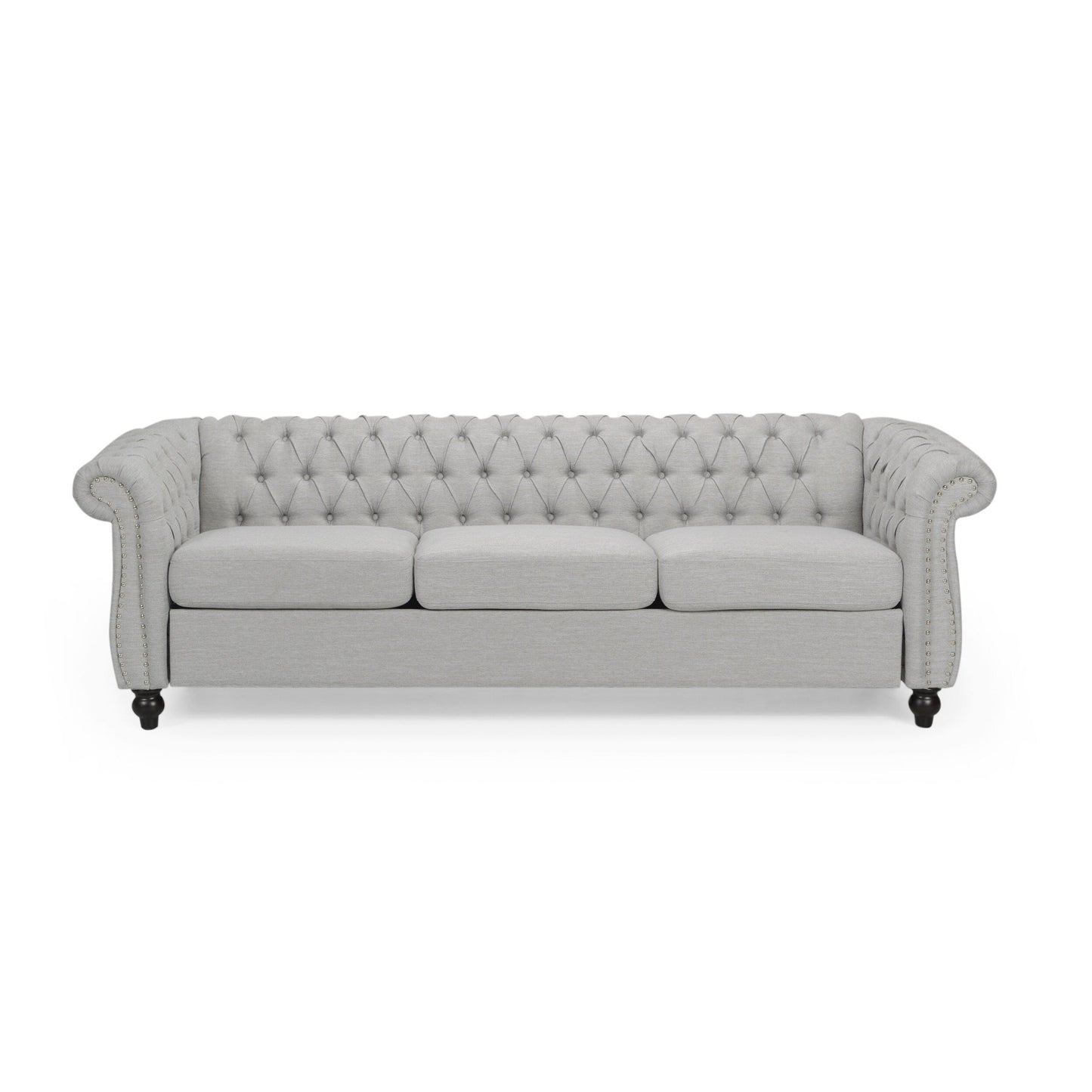 Grey Chesterfield 84.75 Button Tufted Upholstered 3-seater Sofa with Nailheads and Wood Legs