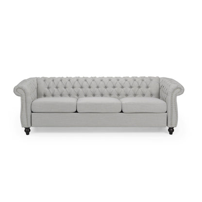 Grey Chesterfield 84.75 Button Tufted Upholstered 3-seater Sofa with Nailheads and Wood Legs