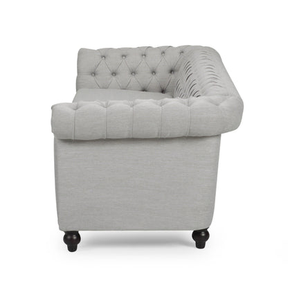 Grey Chesterfield 84.75 Button Tufted Upholstered 3-seater Sofa with Nailheads and Wood Legs