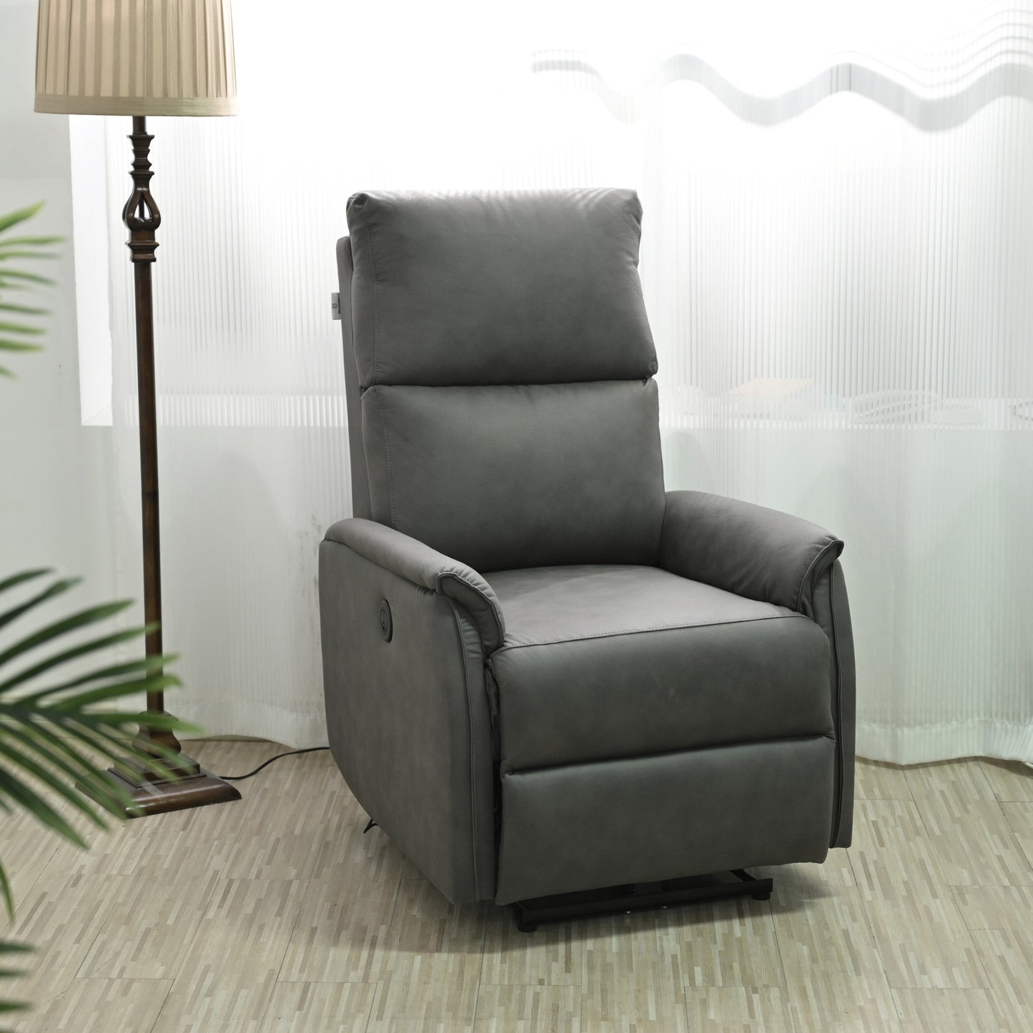 Grey Compact Electric Reclining Chair with USB Port, Side Control, and Cozy Backrest for Small Spaces