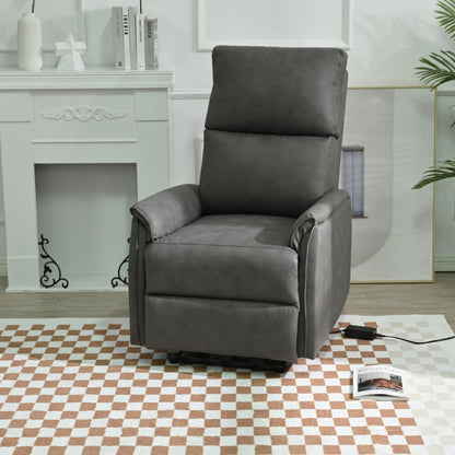 Grey Compact Electric Reclining Chair with USB Port, Side Control, and Cozy Backrest for Small Spaces