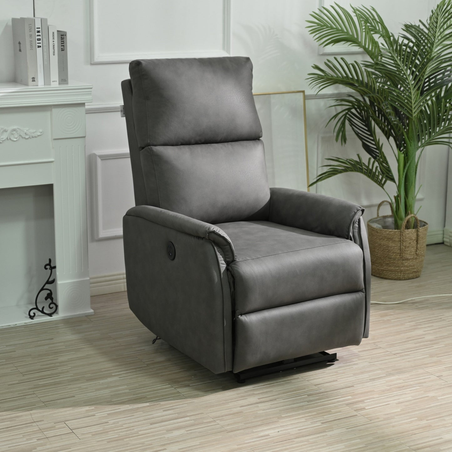 Grey Compact Electric Reclining Chair with USB Port, Side Control, and Cozy Backrest for Small Spaces