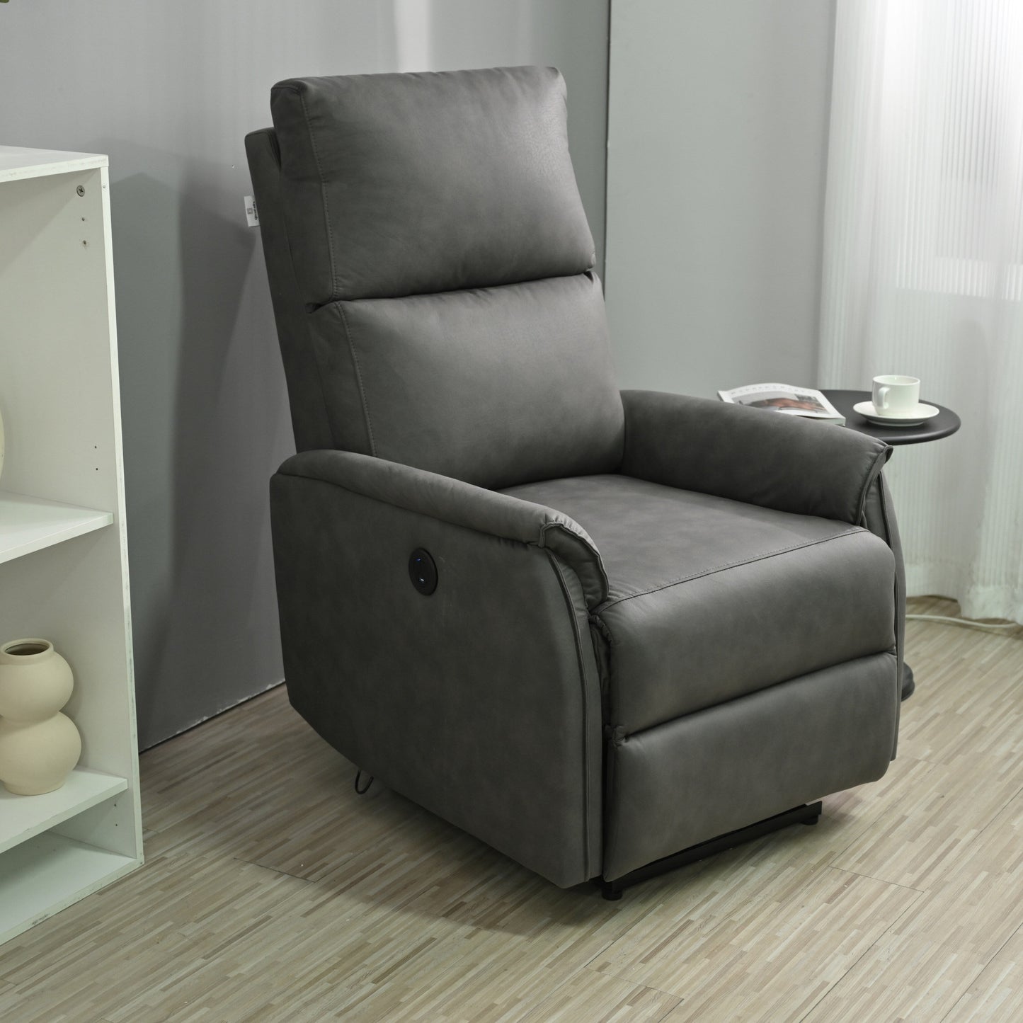 Grey Compact Electric Reclining Chair with USB Port, Side Control, and Cozy Backrest for Small Spaces