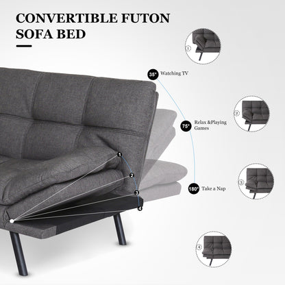 Grey Convertible Loveseat Sofa Bed with Adjustable Armrests