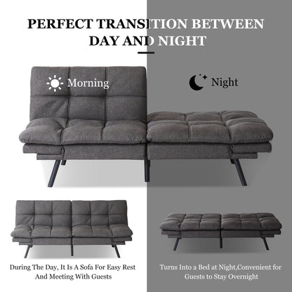 Grey Convertible Loveseat Sofa Bed with Adjustable Armrests