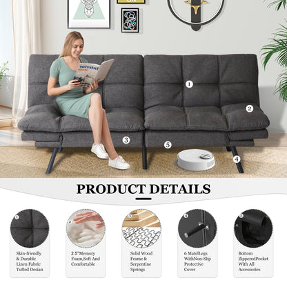 Grey Convertible Loveseat Sofa Bed with Adjustable Armrests