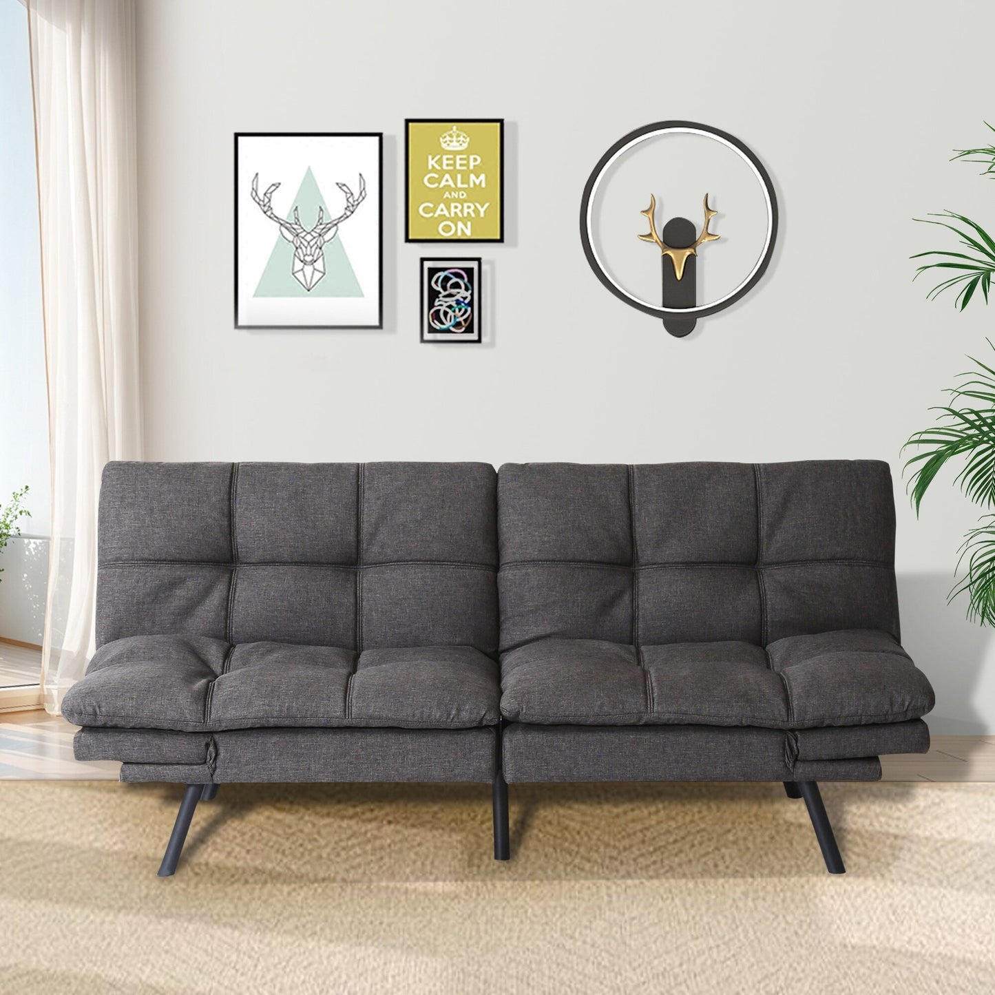 Grey Convertible Loveseat Sofa Bed with Adjustable Armrests