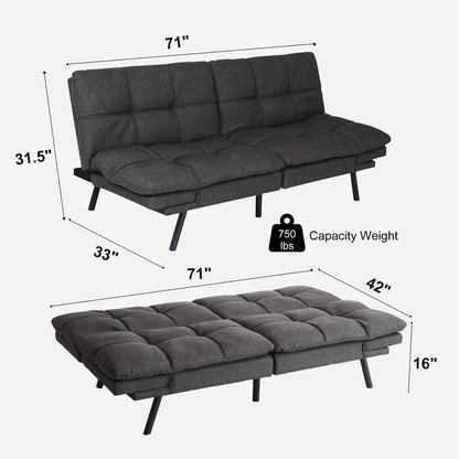 Grey Convertible Loveseat Sofa Bed with Adjustable Armrests