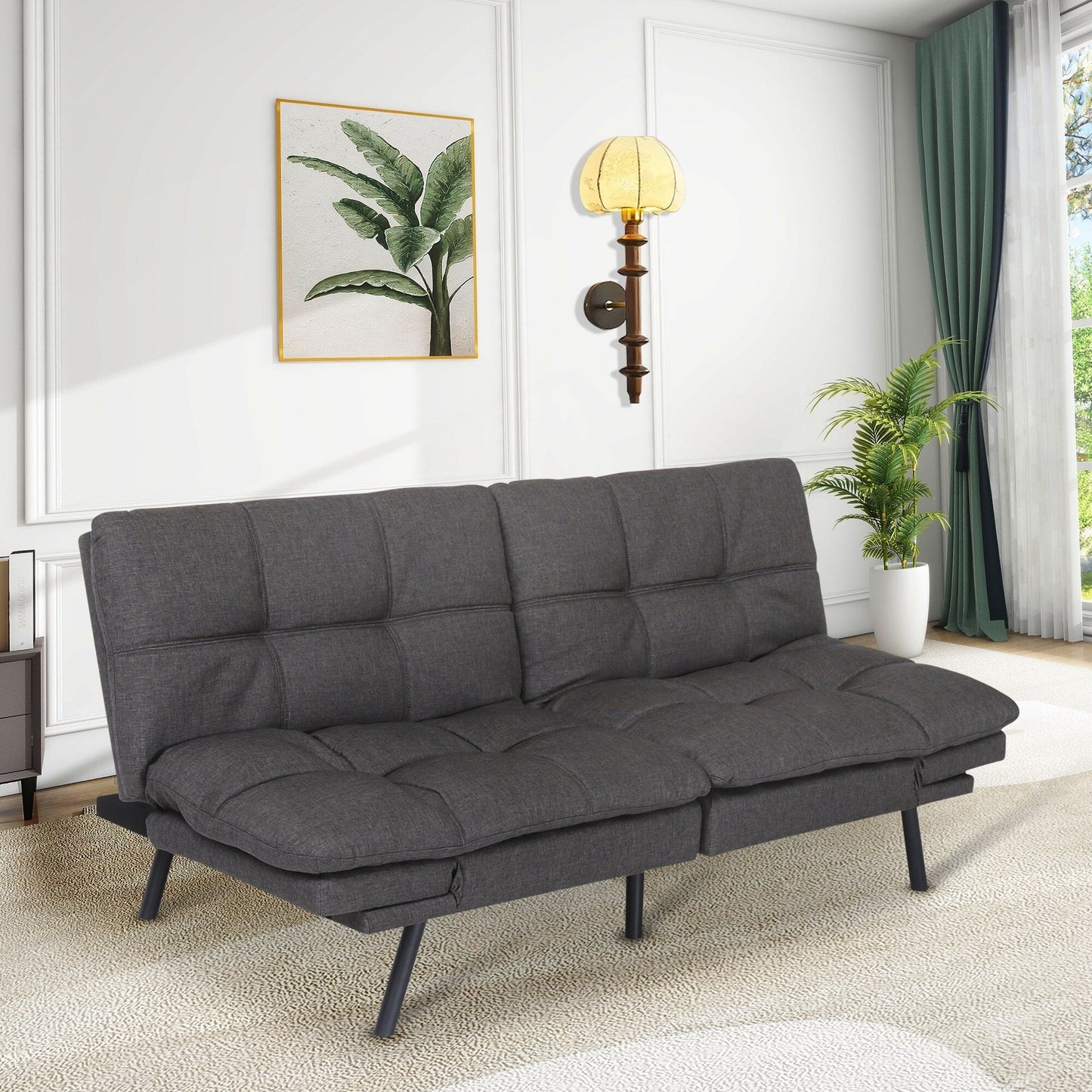 Grey Convertible Loveseat Sofa Bed with Adjustable Armrests