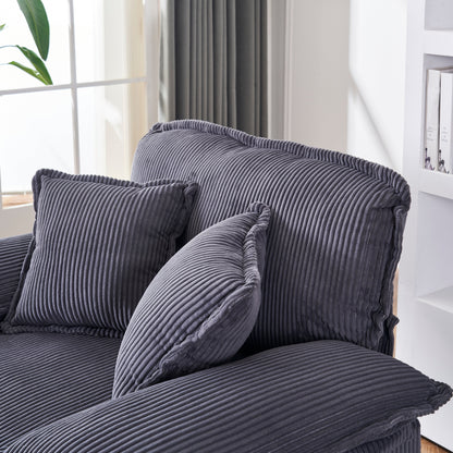Grey Corduroy Single Deep Seat Sofa with Ottoman