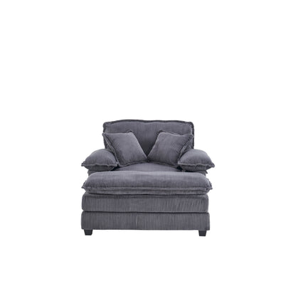 Grey Corduroy Single Deep Seat Sofa with Ottoman