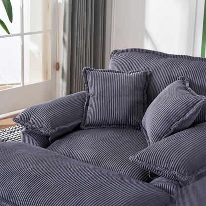Grey Corduroy Single Deep Seat Sofa with Ottoman