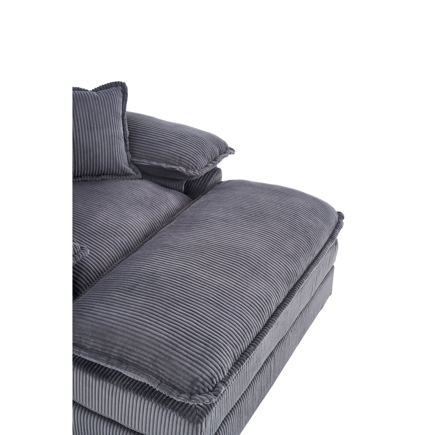 Grey Corduroy Single Deep Seat Sofa with Ottoman