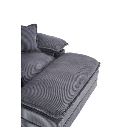 Grey Corduroy Single Deep Seat Sofa with Ottoman