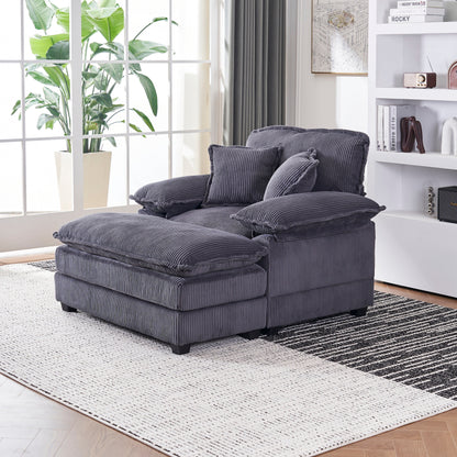Grey Corduroy Single Deep Seat Sofa with Ottoman