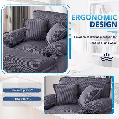 Grey Corduroy Single Deep Seat Sofa with Ottoman
