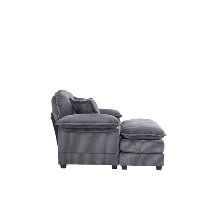 Grey Corduroy Single Deep Seat Sofa with Ottoman
