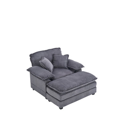 Grey Corduroy Single Deep Seat Sofa with Ottoman