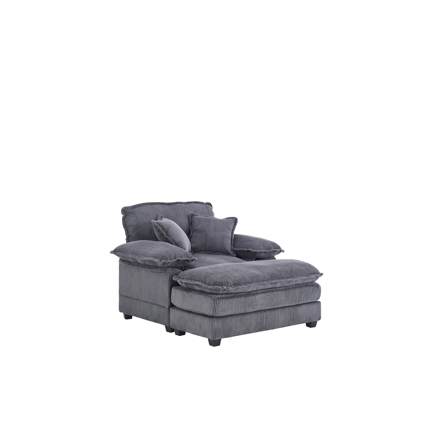 Grey Corduroy Single Deep Seat Sofa with Ottoman