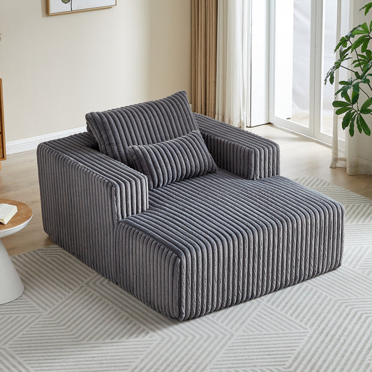 Grey Corduroy Sofa Lounge Chair with 2 Pillows